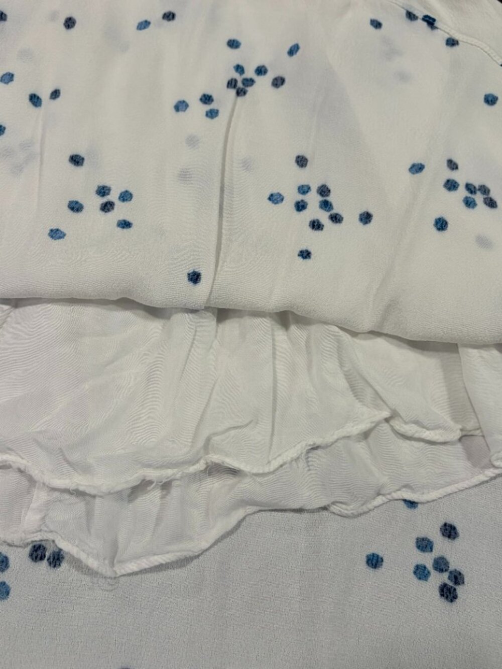 Lulus off the shoulder white smocked dress with blue dots design, XS - Picture 2 of 8